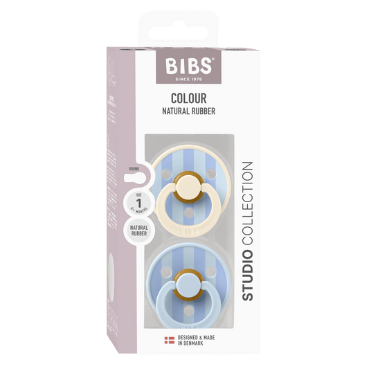BIBS | Studio Colour Block Fopspeen 2 - pack | Baby Blue Dusty Blue | Maat 2 -