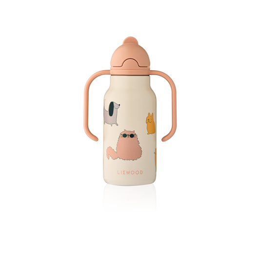 Liewood | Kimmie RVS Thermosfles Cats and Dogs 250 ml | Sandy