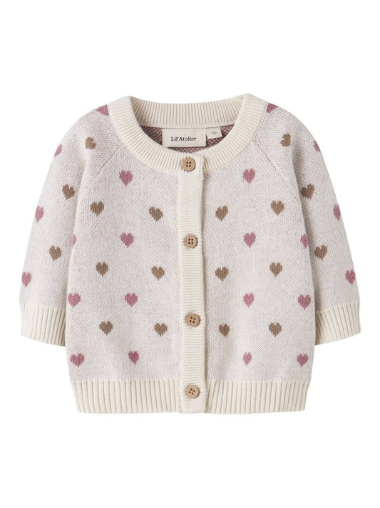 Lil' Atelier | Saran Gebreid Babyvest Hartjes | Turtledove - 5715829727148
