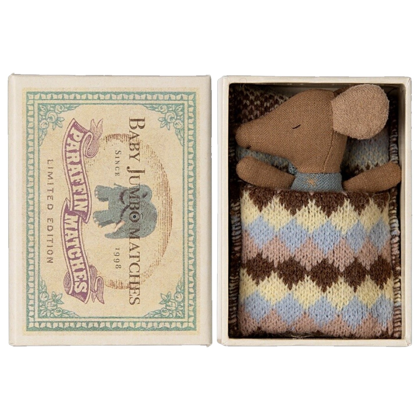 Maileg | Sleepy Wakey Baby Mouse In Matchbox | Blue - 