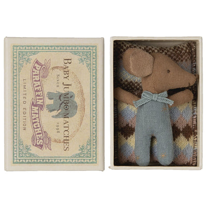 Maileg | Sleepy Wakey Baby Mouse In Matchbox | Blue - 