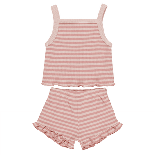 Quincy Mae | Evie Tanktop + Shortie Set | Pink Stripe - 