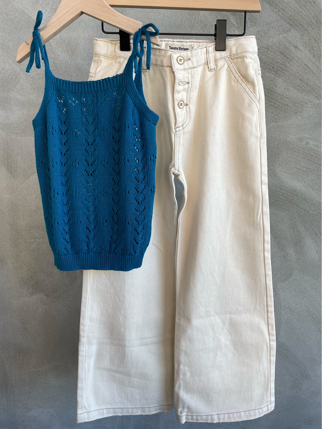 Tocoto Vintage | Openwork Knit Top | Green - 
